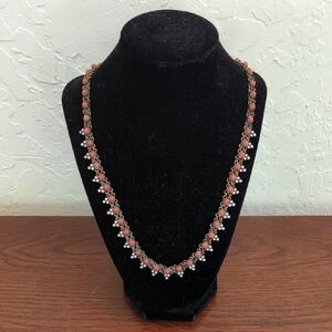 Ann Taylor Antique Gold Tone Herringbone Chain Rhinestone Necklace